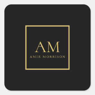 Black Gold Colours Monogram Initial Letter Name Square Sticker