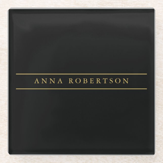 Black Gold Colours Professional Chic Minimalist Glass Coaster (Front)