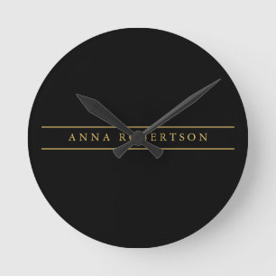 Black Gold Colours Professional Chic Minimalist Round Clock