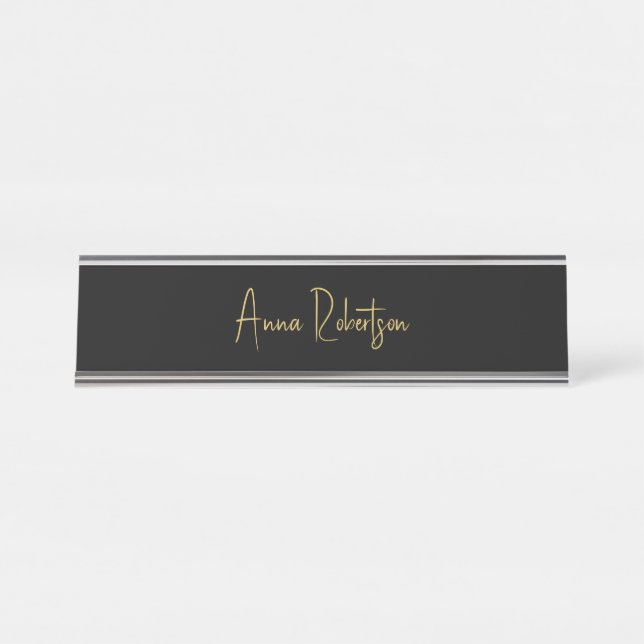 Black Gold Colours Professional Trendy Calligraphy Desk Name Plate (Front)