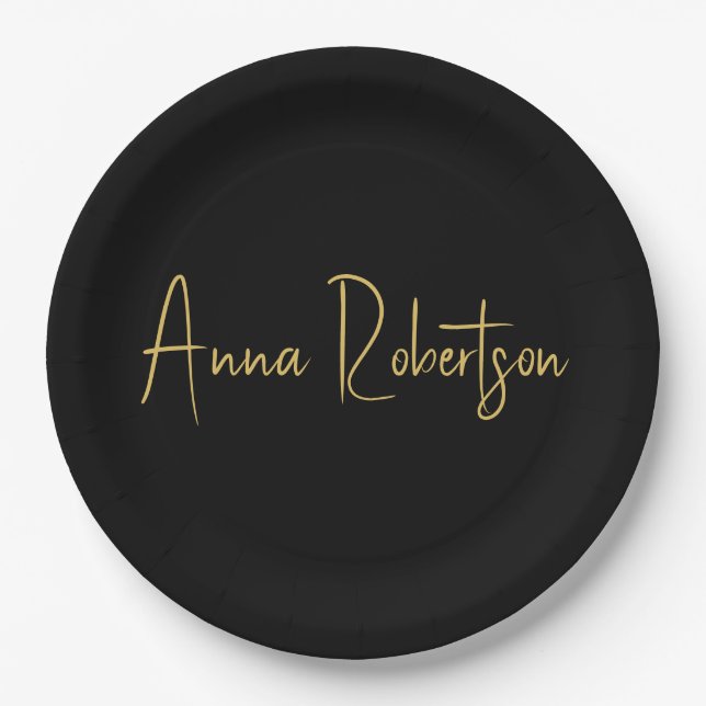 Black Gold Colours Professional Trendy Calligraphy Paper Plate (Front)