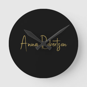 Black Gold Colours Professional Trendy Calligraphy Round Clock