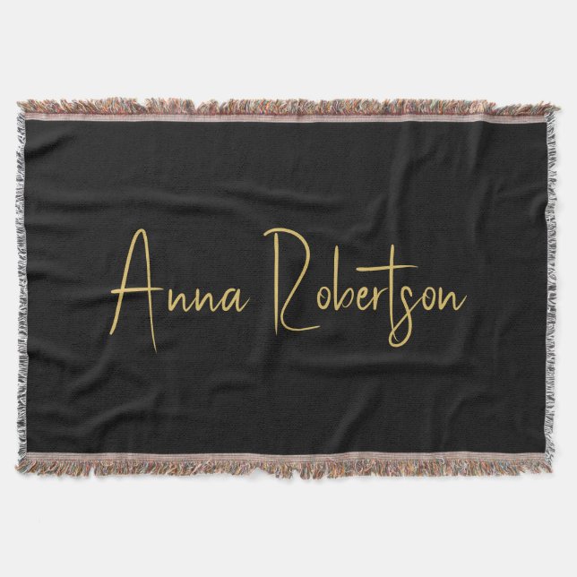 Black Gold Colours Professional Trendy Calligraphy Throw Blanket (Front)