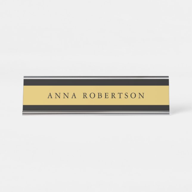 Black Gold Colours Professional Trendy Minimalist Desk Name Plate (Front)