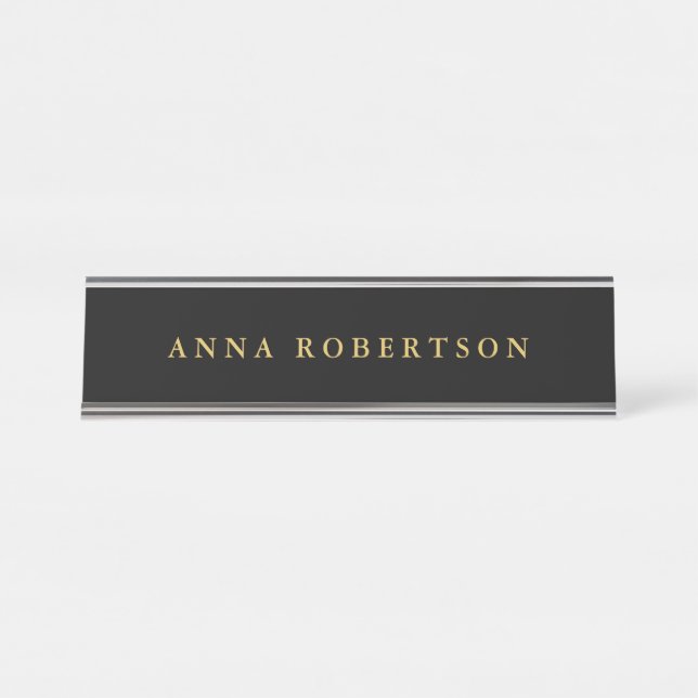 Black Gold Colours Professional Trendy Minimalist Desk Name Plate (Front)
