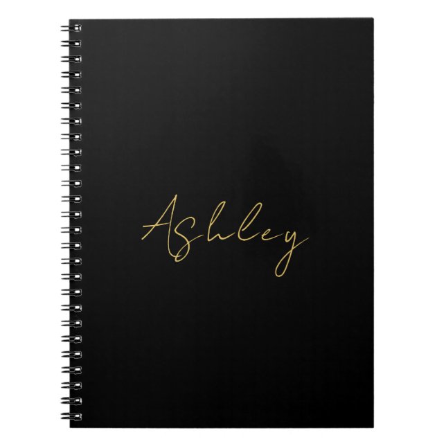 Black Gold Colours Professional Trendy Modern Name Notebook (Front)