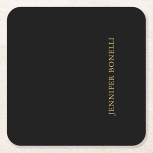 Black Gold Colours Professional Trendy Modern Plai Square Paper Coaster
