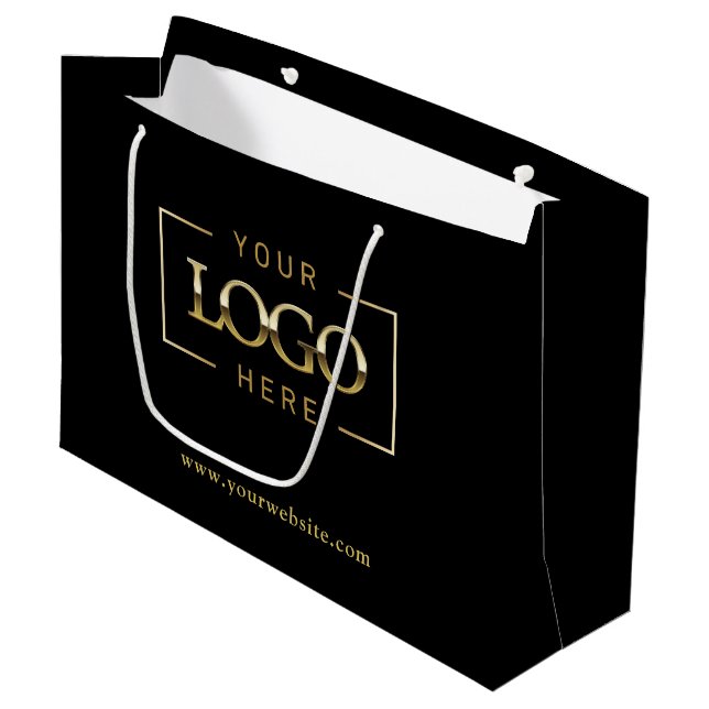 Black & Gold Company Custom Logo  Minimalist Promo Large Gift Bag (Front Angled)