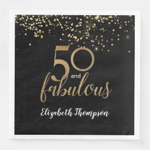 Black Gold Confetti 50 and fabulous 50th birthday Napkin