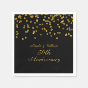 Black Gold Confetti 50th Anniversary Napkin