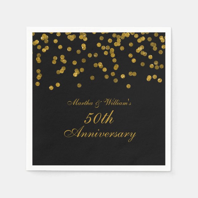 Black Gold Confetti 50th Anniversary Napkin (Front)