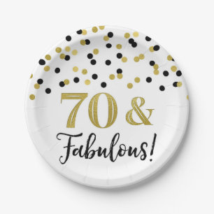 Black Gold Confetti 70 and Fabulous Birthday Paper Plate