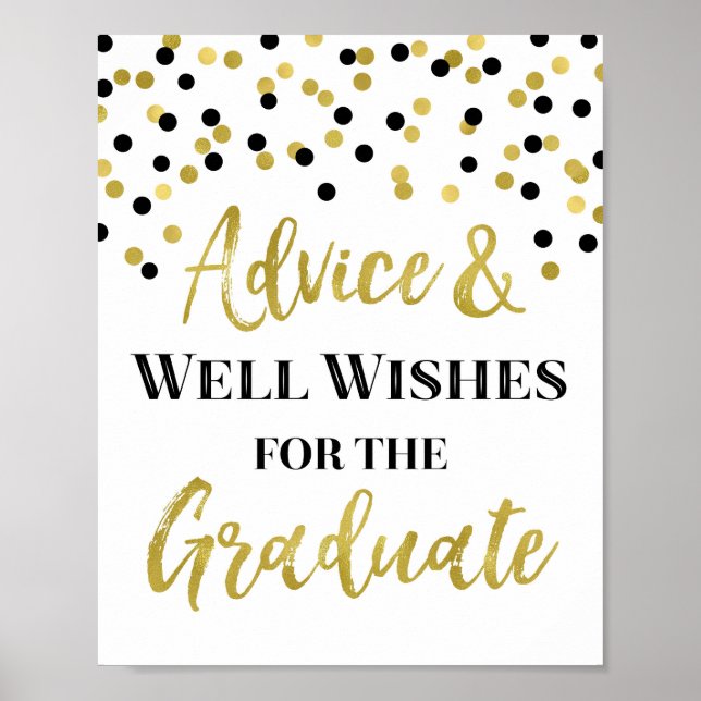 Black Gold Confetti Advice for Graduate Sign (Front)
