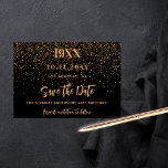 Black gold confetti birthday party save the date<br><div class="desc">A black background decorated with golden confetti. Personalise and add a date and name/age.  The text: Save the Date is written with a large trendy hand lettered style script.</div>