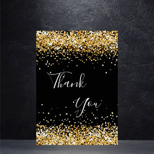 Black gold confetti birthday thank you card