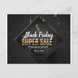 Black & Gold Confetti Black Friday Super Sale Postcard