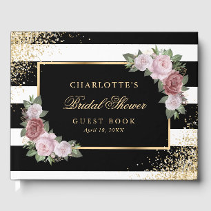 Black Gold Confetti Blush Floral Bridal Shower Guest Book