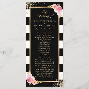 Black Gold Confetti Blush Pink Floral Wedding Programme