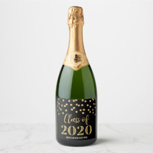 Black Gold Confetti Class of 2020 Graduation Sparkling Wine Label