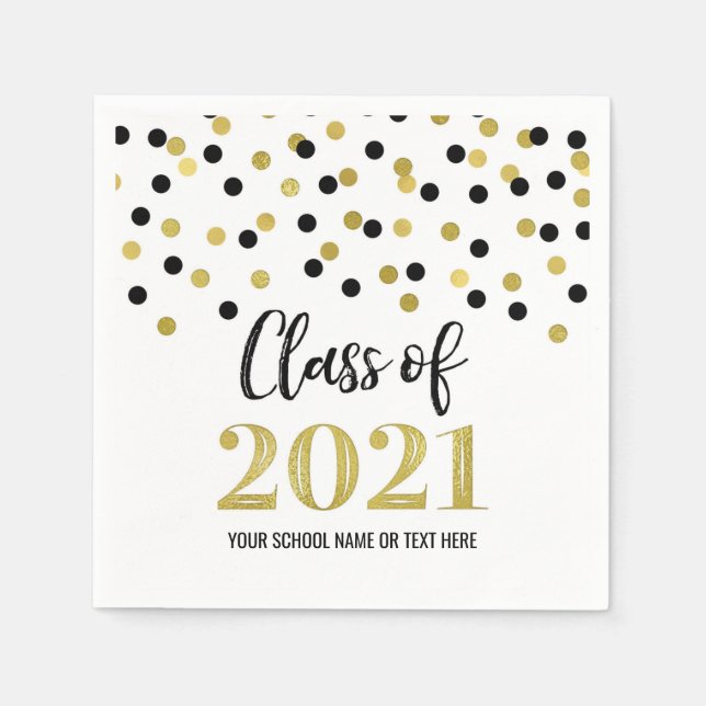 Black Gold Confetti Class of 2021 Graduation Napkin (Front)