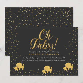 Black & Gold Confetti, Cute gold lion Baby Shower Invitation