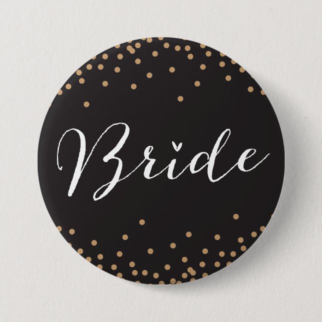 Black & Gold Confetti Dot Bride Button (Front)