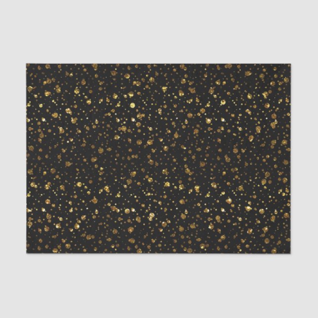 Black Gold Confetti Dots Elegant Glam Tissue Paper (Front)
