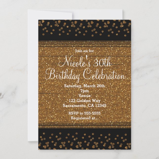 Black & Gold Confetti Dots Glam Party Invitations (Front)