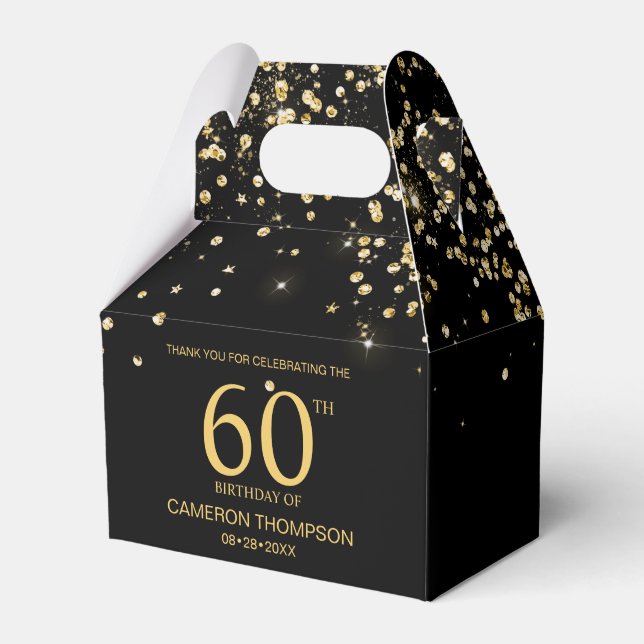 Black Gold Confetti  Elegant custom 60th birthday Favour Box (Front Side)