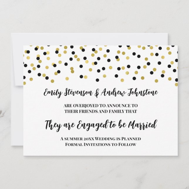 Black Gold Confetti Engagement Announcement (Front)