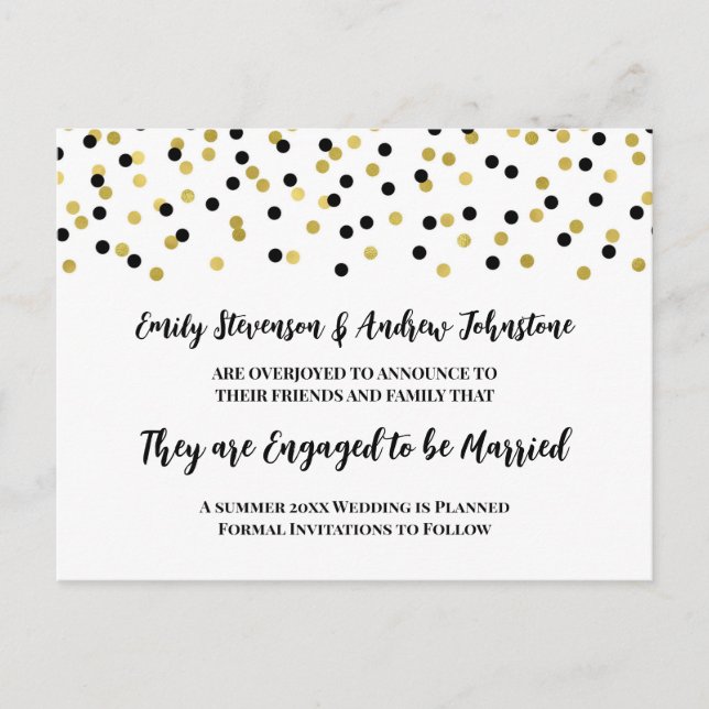 Black Gold Confetti Engagement Announcement (Front)