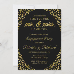 Black Gold Confetti Engagement Party Invitation