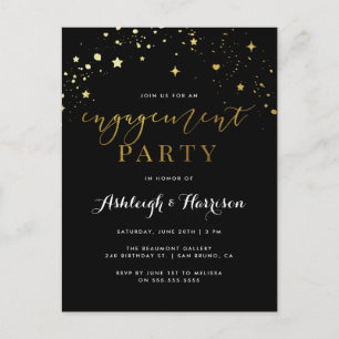 Black & Gold Confetti Engagement Party Invitation Postcard
