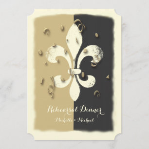 Black Gold Confetti Fleur de Lis event Invitation