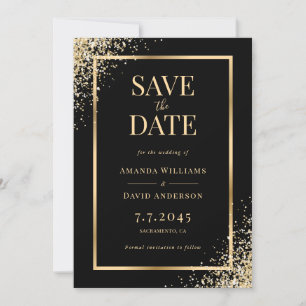 Black Gold Confetti Frame Elegant Wedding Save The Date