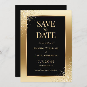 Black Gold Confetti Frame Elegant Wedding Save The Date