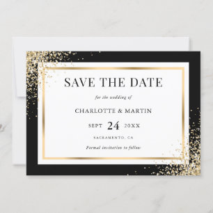 Black Gold Confetti Frame Wedding Save The Date