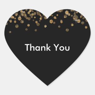 Black Gold Confetti Glam Glitter Heart Sticker