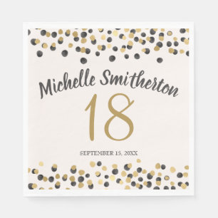 Black Gold Confetti Glitter 18th Birthday Napkin