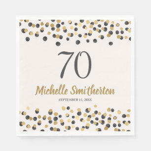 Black Gold Confetti Glitter 70th Birthday Napkin