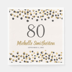 Black Gold Confetti Glitter 80th Birthday Napkin