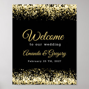 Black Gold Confetti Glitter Wedding Welcome Sign