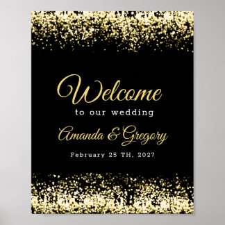 Black Gold Confetti Glitter Wedding Welcome Sign