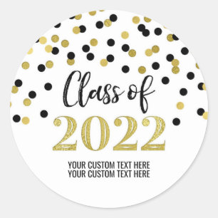 Black Gold Confetti Graduation 2022 Classic Round Sticker