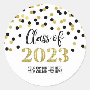Black Gold Confetti Graduation 2023 Classic Round Sticker