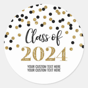 Black Gold Confetti Graduation 2024 Classic Round Sticker