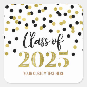 Black Gold Confetti Graduation 2025  Square Sticker