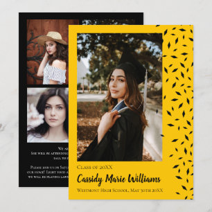 Black Gold Confetti Graduation Announcement