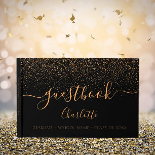 Black gold confetti graduation party guest book