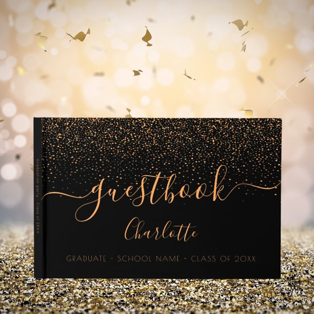 Black gold confetti graduation party guest book (Creator Uploaded)